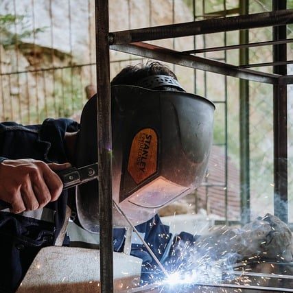 man, welder, welding, industrial, mechanical, young, steel, metal